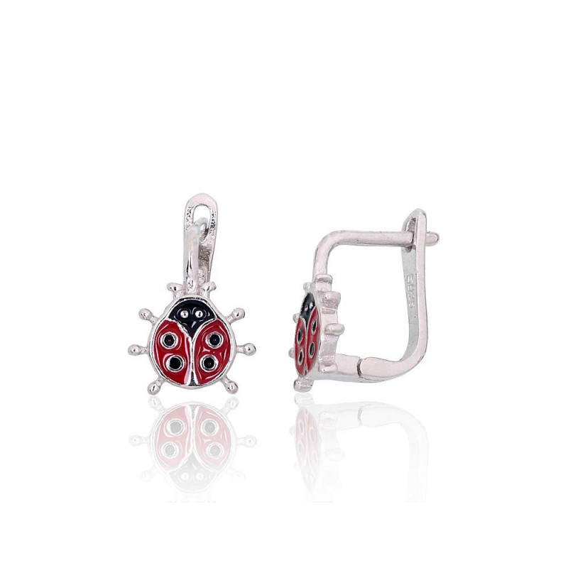 Silver earrings with 'english' lock 2204096(PRh-Gr)_ML-R+ML-BK, Silver 925°, Rhodium (Plating), Jewelery enamel