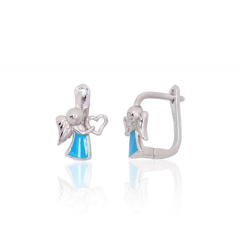 Silver earrings with 'english' lock 2204097(PRh-Gr)_ML-LB, Silver 925°, Rhodium (Plating), Jewelery enamel