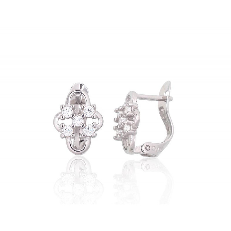 Silver earrings with 'english' lock 2204113(PRh-Gr)_CZ, Silver 925°, Rhodium (Plating), Zirkons