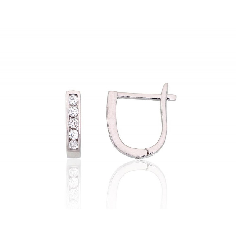 Silver earrings with 'english' lock 2204122(PRh-Gr)_CZ, Silver 925°, Rhodium (Plating), Zirkons