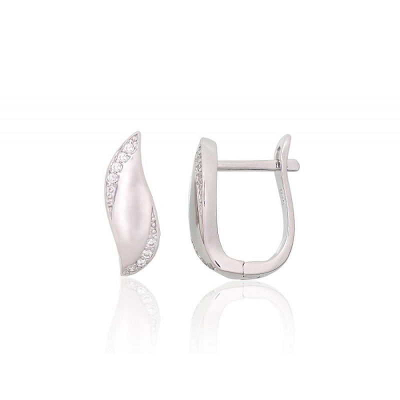 Silver earrings with 'english' lock 2204124(PRh-Gr)_CZ, Silver 925°, Rhodium (Plating), Zirkons