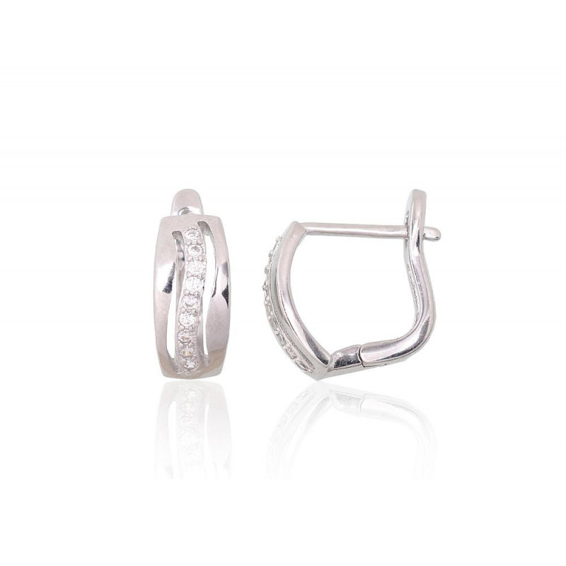 Silver earrings with 'english' lock 2204125(PRh-Gr)_CZ, Silver 925°, Rhodium (Plating), Zirkons