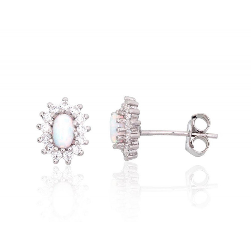 Silver stud earrings 2204141(PRh-Gr)_CZ+OP-W, Silver 925°, Rhodium (Plating), Zirkons , Opalit