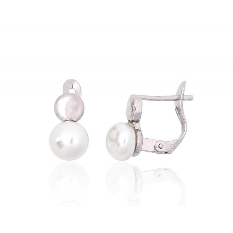 Silver earrings with 'english' lock 2204147(PRh-Gr)_PE, Silver 925°, Rhodium (Plating), Fresh-water Pearl