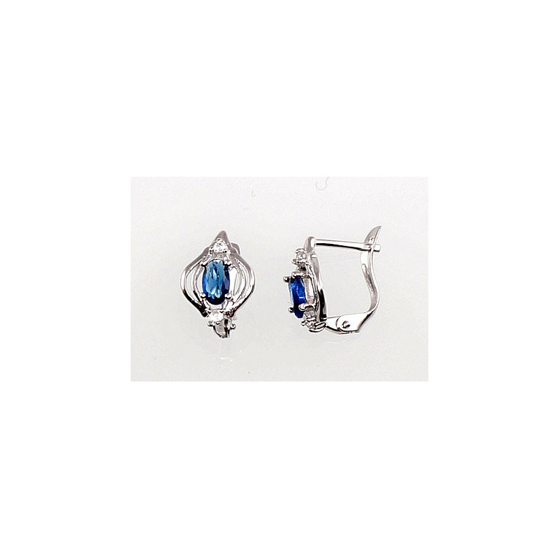 Silver earrings with 'english' lock 2200763(PRh-Gr)_CZ+CZ-B, Silver 925°, Rhodium (Plating), Zirkons