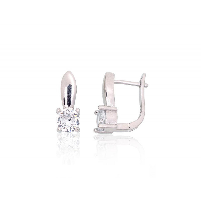 Silver earrings with 'english' lock 2204104(PRh-Gr)_CZ, Silver 925°, Rhodium (Plating), Zirkons