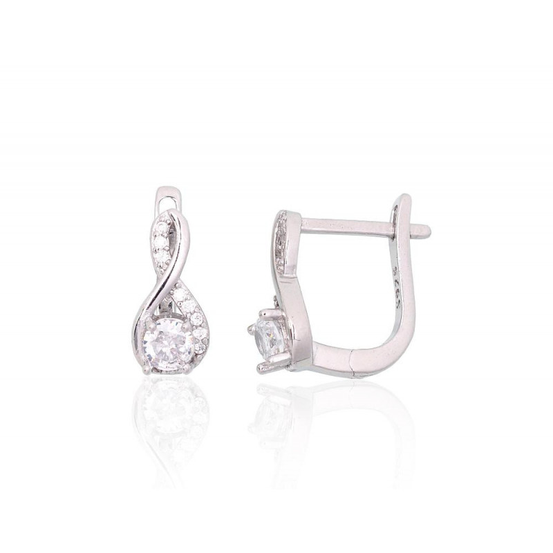 Silver earrings with 'english' lock 2204106(PRh-Gr)_CZ, Silver 925°, Rhodium (Plating), Zirkons