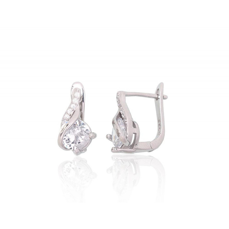 Silver earrings with 'english' lock 2204107(PRh-Gr)_CZ, Silver 925°, Rhodium (Plating), Zirkons