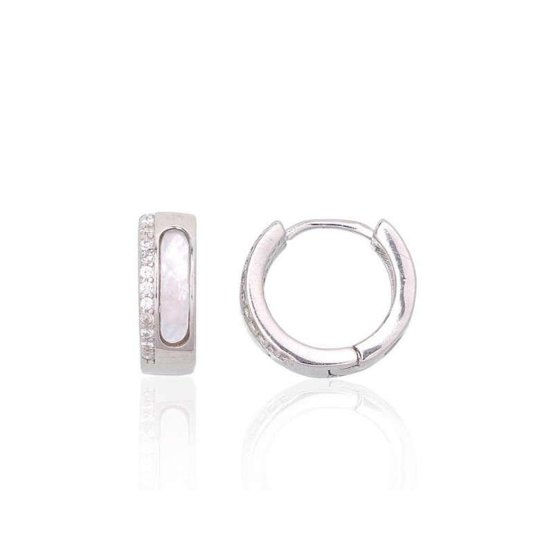 Silver hoop earrings 2204111(PRh-Gr)_CZ+PL-W, Silver 925°, Rhodium (Plating), Zirkons , Mother-of-pearl