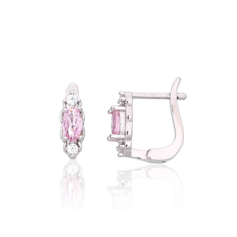 Silver earrings with 'english' lock 2204112(PRh-Gr)_CZ+CZ-PI, Silver 925°, Rhodium (Plating), Zirkons