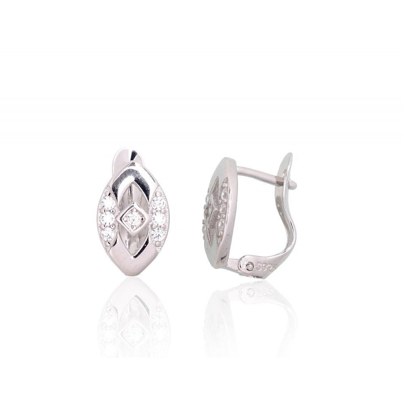 Silver earrings with 'english' lock 2204115(PRh-Gr)_CZ, Silver 925°, Rhodium (Plating), Zirkons