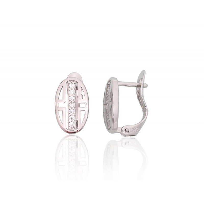 Silver earrings with 'english' lock 2204116(PRh-Gr)_CZ, Silver 925°, Rhodium (Plating), Zirkons