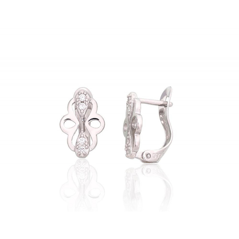 Silver earrings with 'english' lock 2204117(PRh-Gr)_CZ, Silver 925°, Rhodium (Plating), Zirkons