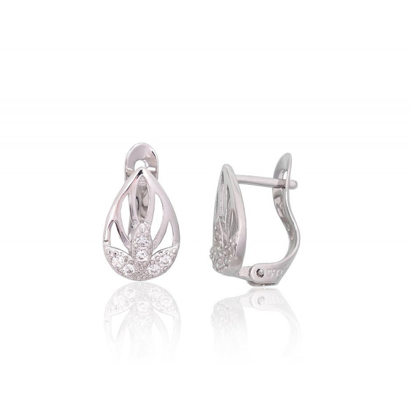 Silver earrings with 'english' lock 2204118(PRh-Gr)_CZ, Silver 925°, Rhodium (Plating), Zirkons