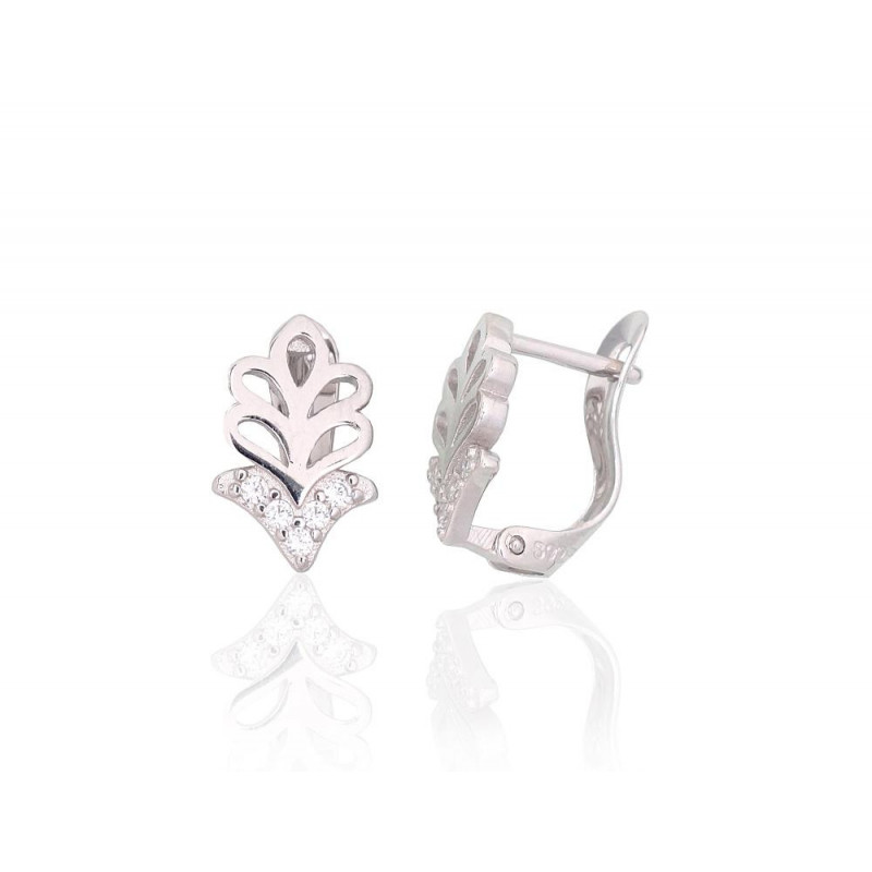 Silver earrings with 'english' lock 2204120(PRh-Gr)_CZ, Silver 925°, Rhodium (Plating), Zirkons