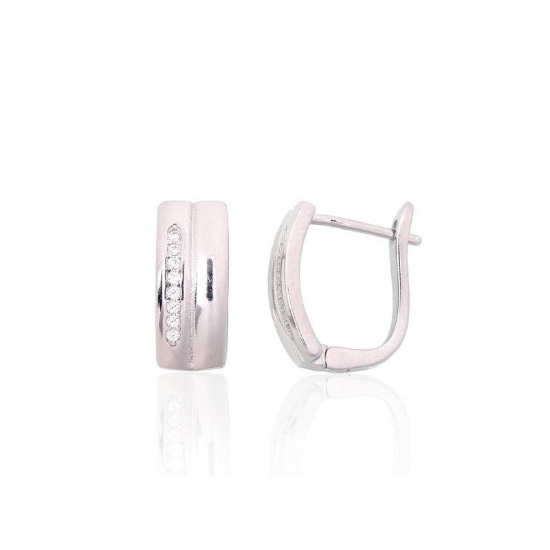 Silver earrings with 'english' lock 2204127(PRh-Gr)_CZ, Silver 925°, Rhodium (Plating), Zirkons