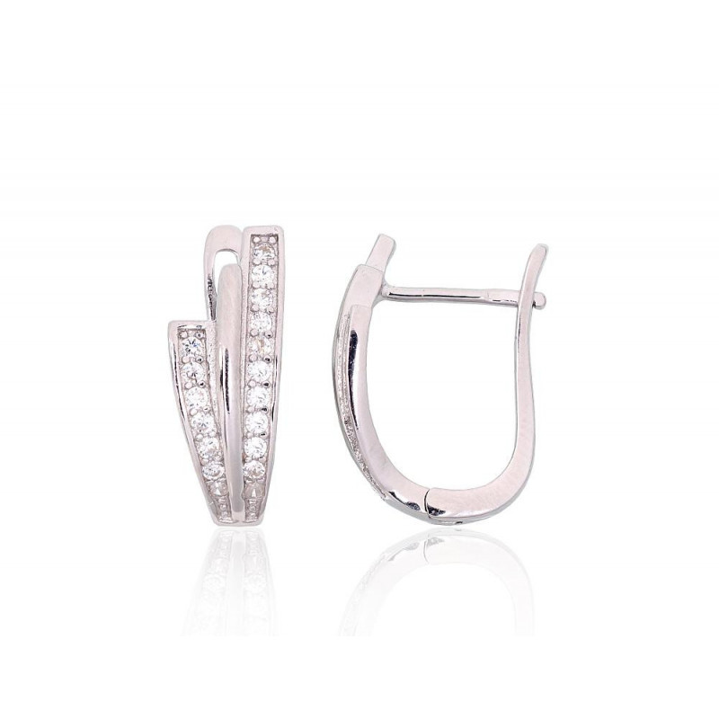 Silver earrings with 'english' lock 2204128(PRh-Gr)_CZ, Silver 925°, Rhodium (Plating), Zirkons