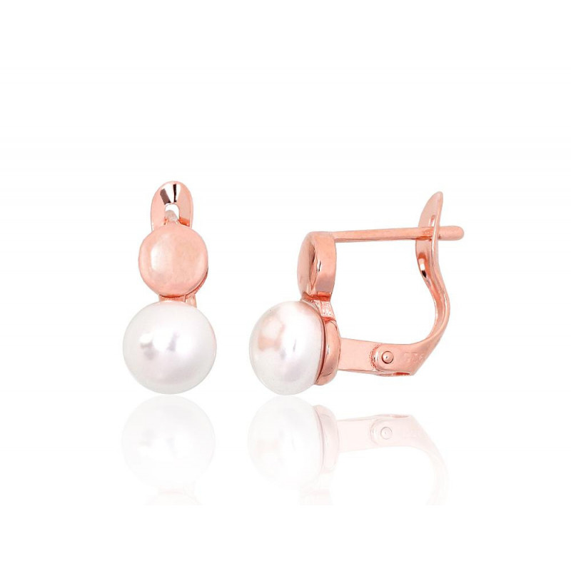 Silver earrings with 'english' lock 2204147(PAu-R)_PE, Silver 925°, red gold (Plating), Fresh-water Pearl