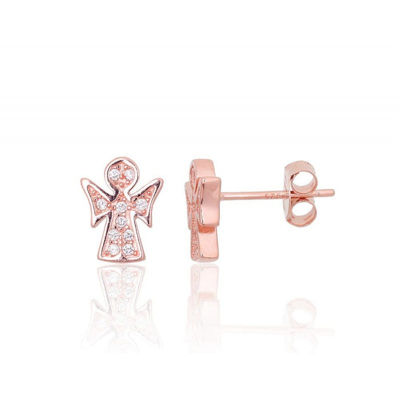 Silver stud earrings 2204093(PAu-R)_CZ, Silver 925°, red gold (Plating), Zirkons