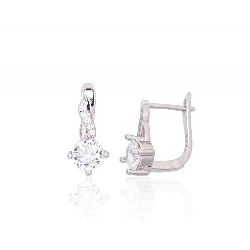 Silver earrings with 'english' lock 2204102(PRh-Gr)_CZ, Silver 925°, Rhodium (Plating), Zirkons