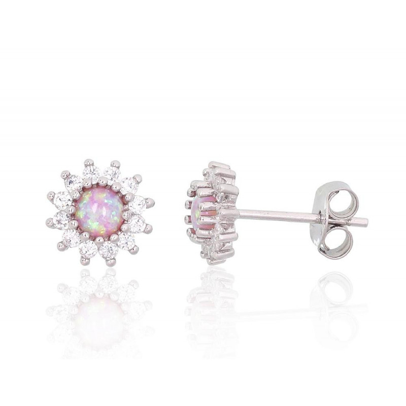 Silver stud earrings 2204142(PRh-Gr)_CZ+OP-PI, Silver 925°, Rhodium (Plating), Zirkons , Opalit