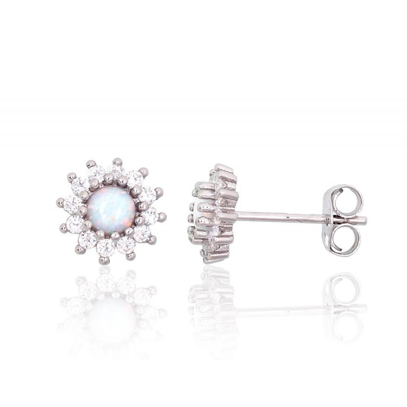 Silver stud earrings 2204142(PRh-Gr)_CZ+OP-W, Silver 925°, Rhodium (Plating), Zirkons , Opalit