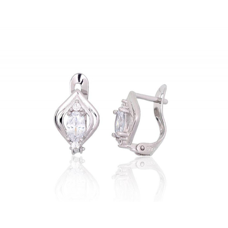 Silver earrings with 'english' lock 2200763(PRh-Gr)_CZ, Silver 925°, Rhodium (Plating), Zirkons