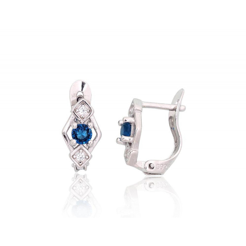 Silver earrings with 'english' lock 2200787(PRh-Gr)_CZ+CZ-B, Silver 925°, Rhodium (Plating), Zirkons