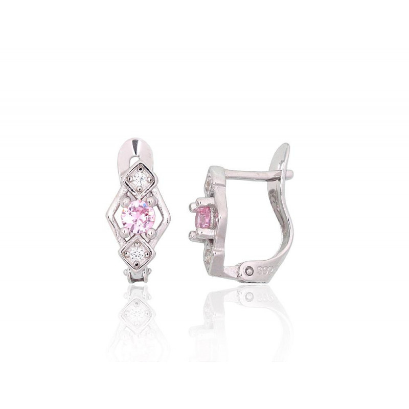 Silver earrings with 'english' lock 2200787(PRh-Gr)_CZ+CZ-PI, Silver 925°, Rhodium (Plating), Zirkons