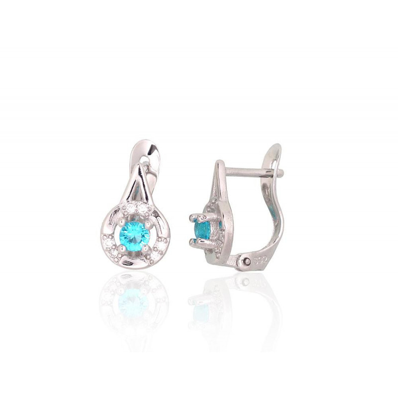 Silver earrings with 'english' lock 2200789(PRh-Gr)_CZ+CZ-AQ, Silver 925°, Rhodium (Plating), Zirkons