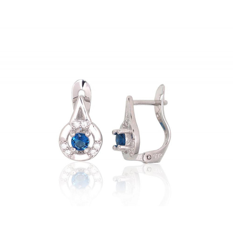 Silver earrings with 'english' lock 2200789(PRh-Gr)_CZ+CZ-B, Silver 925°, Rhodium (Plating), Zirkons