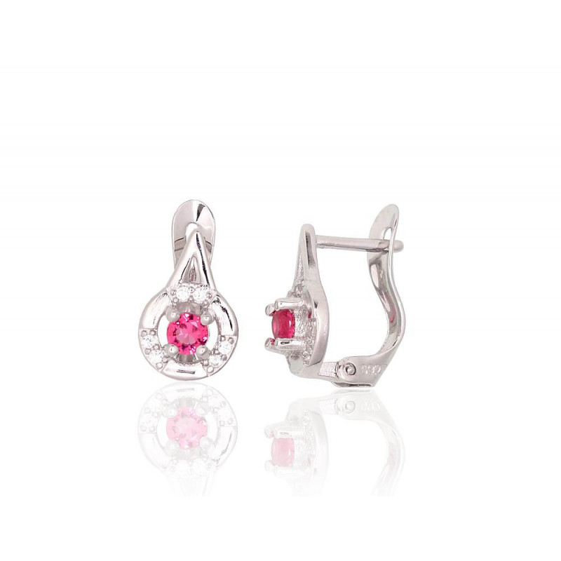 Silver earrings with 'english' lock 2200789(PRh-Gr)_CZ+CZ-RO, Silver 925°, Rhodium (Plating), Zirkons