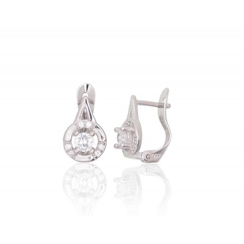 Silver earrings with 'english' lock 2200789(PRh-Gr)_CZ, Silver 925°, Rhodium (Plating), Zirkons