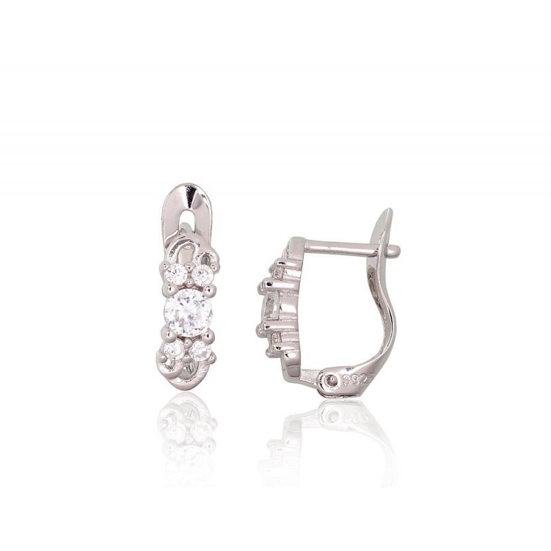 Silver earrings with 'english' lock 2200979(PRh-Gr)_CZ, Silver 925°, Rhodium (Plating), Zirkons