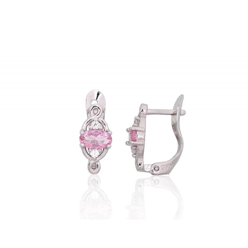 Silver earrings with 'english' lock 2201200(PRh-Gr)_CZ+CZ-PI, Silver 925°, Rhodium (Plating), Zirkons