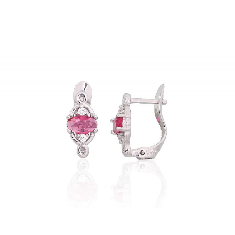 Silver earrings with 'english' lock 2201200(PRh-Gr)_CZ+CZ-RO, Silver 925°, Rhodium (Plating), Zirkons