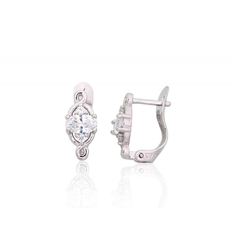 Silver earrings with 'english' lock 2201200(PRh-Gr)_CZ, Silver 925°, Rhodium (Plating), Zirkons