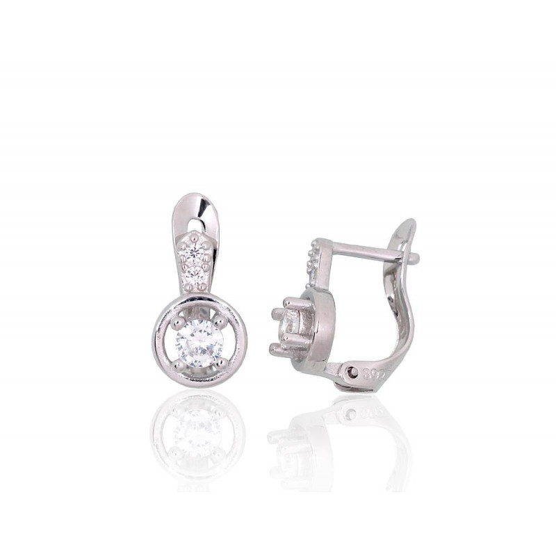 Silver earrings with 'english' lock 2201203(PRh-Gr)_CZ, Silver 925°, Rhodium (Plating), Zirkons