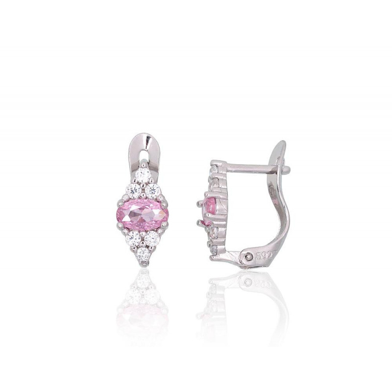 Silver earrings with 'english' lock 2201514(PRh-Gr)_CZ+CZ-PI, Silver 925°, Rhodium (Plating), Zirkons