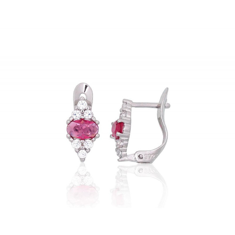 Silver earrings with 'english' lock 2201514(PRh-Gr)_CZ+CZ-RO, Silver 925°, Rhodium (Plating), Zirkons