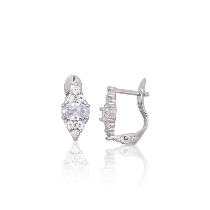 Silver earrings with 'english' lock 2201514(PRh-Gr)_CZ, Silver 925°, Rhodium (Plating), Zirkons