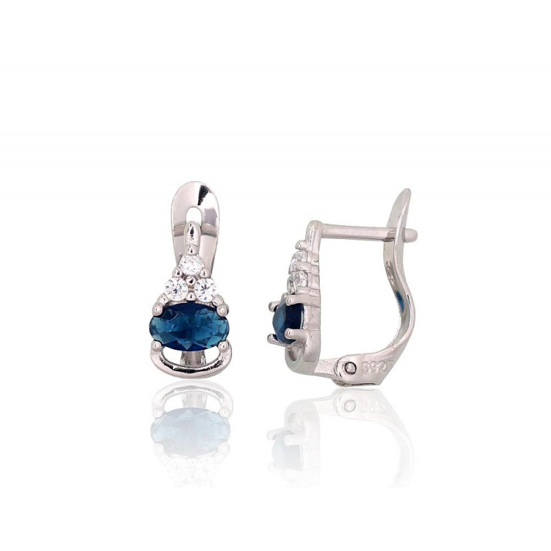 Silver earrings with 'english' lock 2201515(PRh-Gr)_CZ+CZ-B, Silver 925°, Rhodium (Plating), Zirkons