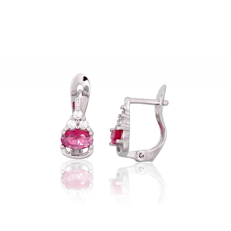 Silver earrings with 'english' lock 2201515(PRh-Gr)_CZ+CZ-RO, Silver 925°, Rhodium (Plating), Zirkons