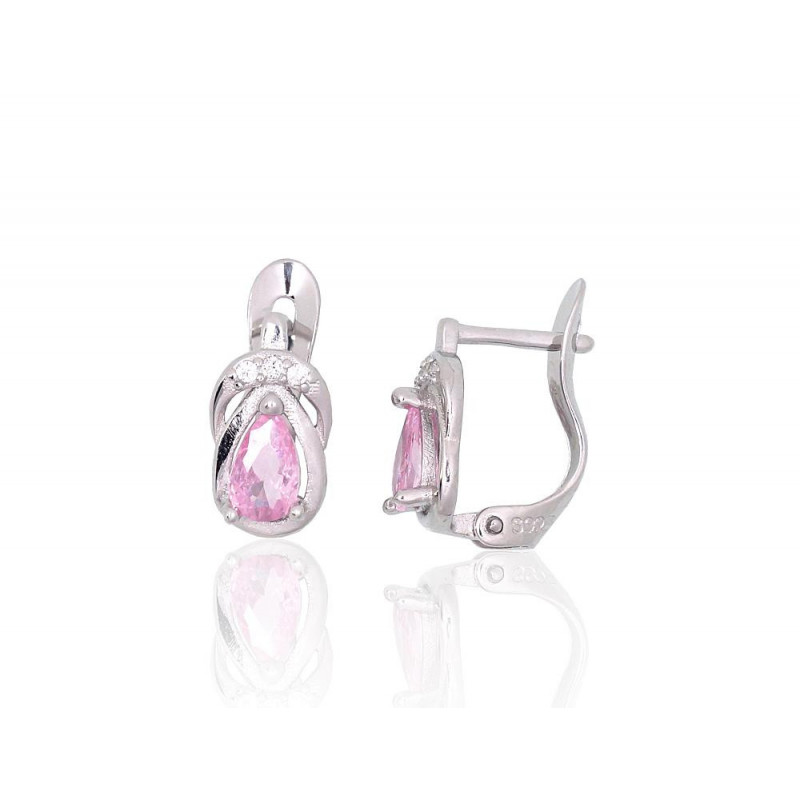 Silver earrings with 'english' lock 2201516(PRh-Gr)_CZ+CZ-PI, Silver 925°, Rhodium (Plating), Zirkons