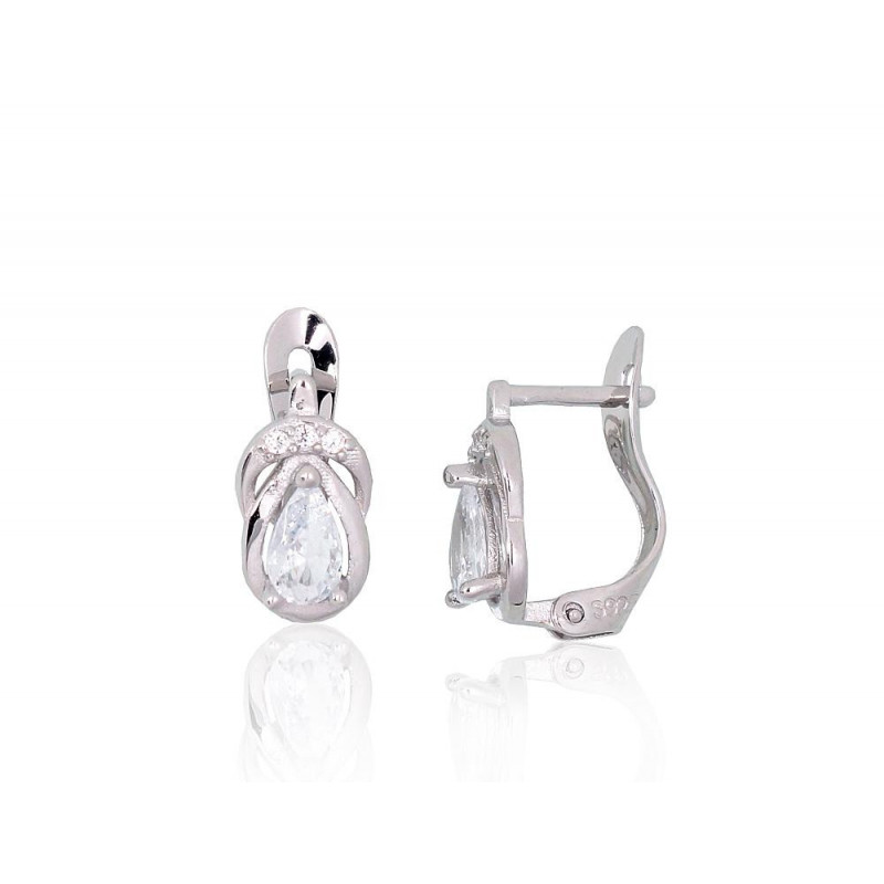 Silver earrings with 'english' lock 2201516(PRh-Gr)_CZ, Silver 925°, Rhodium (Plating), Zirkons