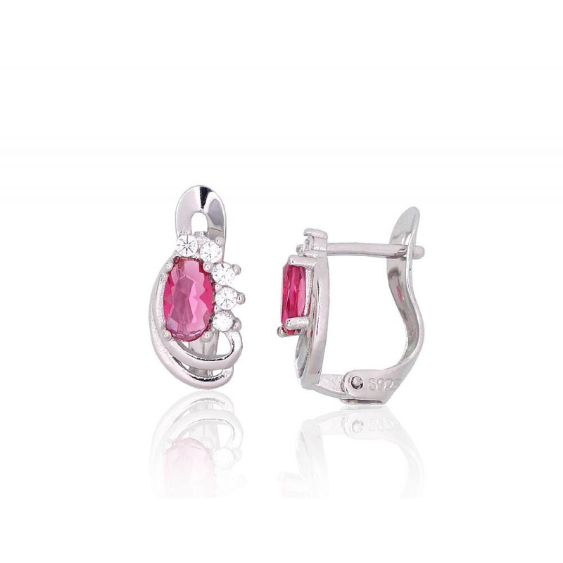 Silver earrings with 'english' lock 2201790(PRh-Gr)_CZ+CZ-RO, Silver 925°, Rhodium (Plating), Zirkons