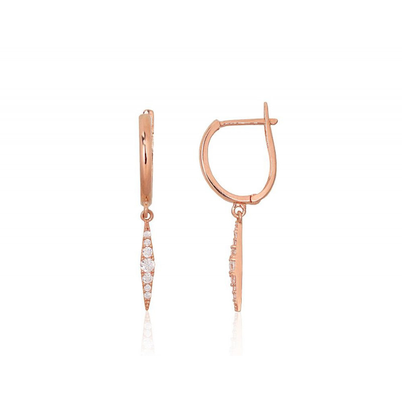 Gold earrings with 'english' lock 1201713(Au-R)_CZ, Red Gold 585°, Zirkons