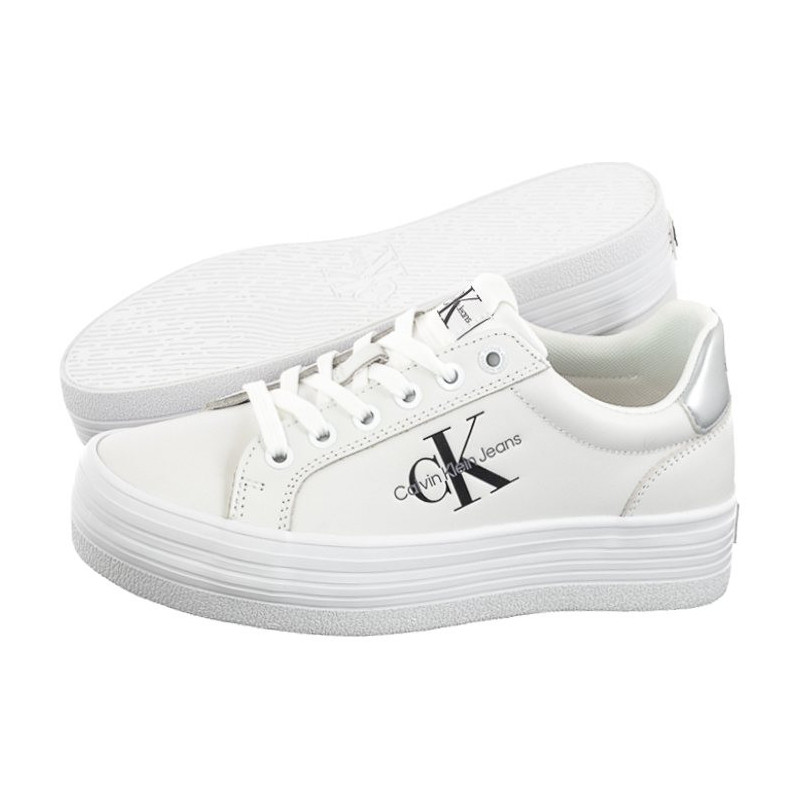 Calvin Klein Vulc Flatform Laceup Lth Bright White/Silver YW0YW01474 0K9 (CK507-a) shoes