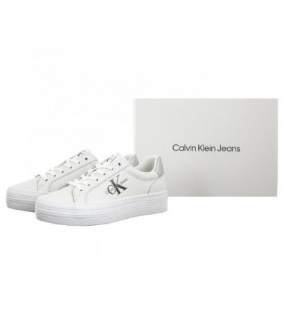 Calvin Klein Vulc Flatform Laceup Lth Bright White/Silver YW0YW01474 0K9 (CK507-a) shoes