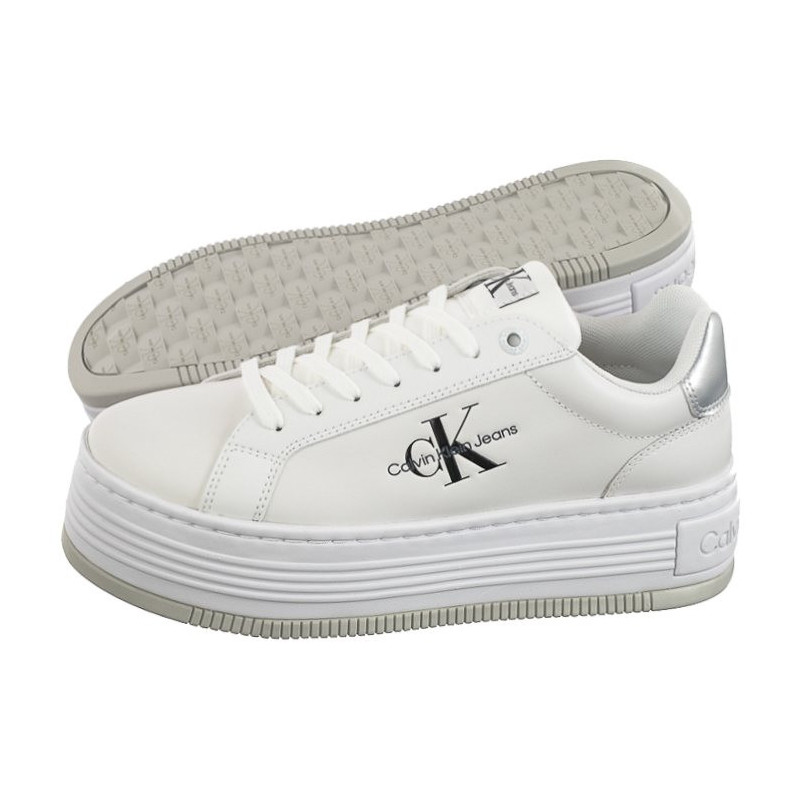 Calvin Klein Bold Platf Low Lace Lth Ml Mtl Bright White/Silver YW0YW01516 0K9 (CK506-b) shoes